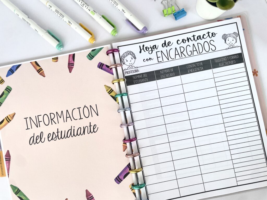 Hoja de contacto con padres o encargados